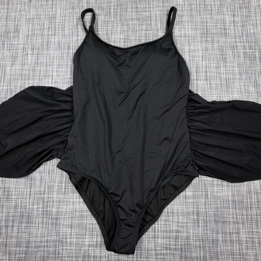 Kona Sol Womens M Black One Piece Swimsuit Attached Waist Ties Adjustable Straps